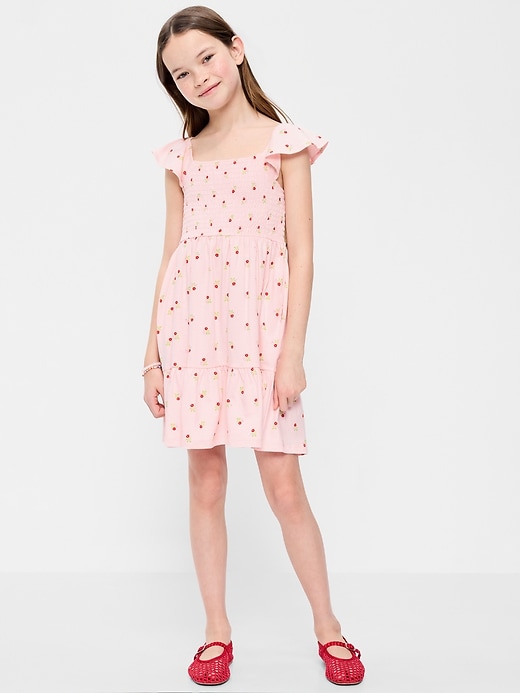 Image number 1 showing, Printed Fit and Flare Smocked Dress for Girls