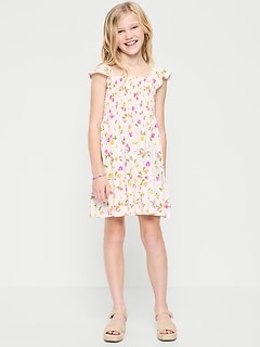 Printed Fit and Flare Smocked Dress for Girls