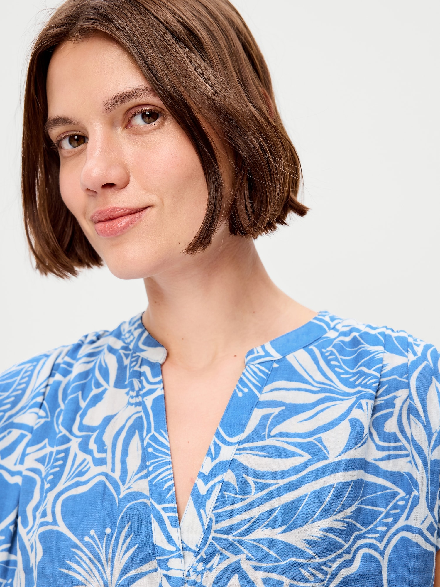 Short-Sleeve Crinkle Gauze Popover Top