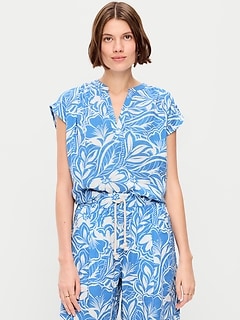 Short-Sleeve Crinkle Gauze Popover Top