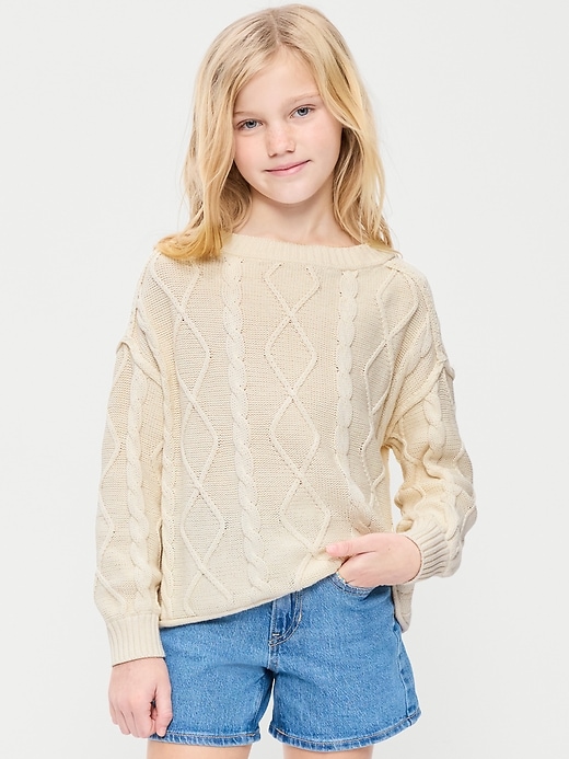 Image number 1 showing, Oversized Long-Sleeve Cable-Knit Sweater for Girls