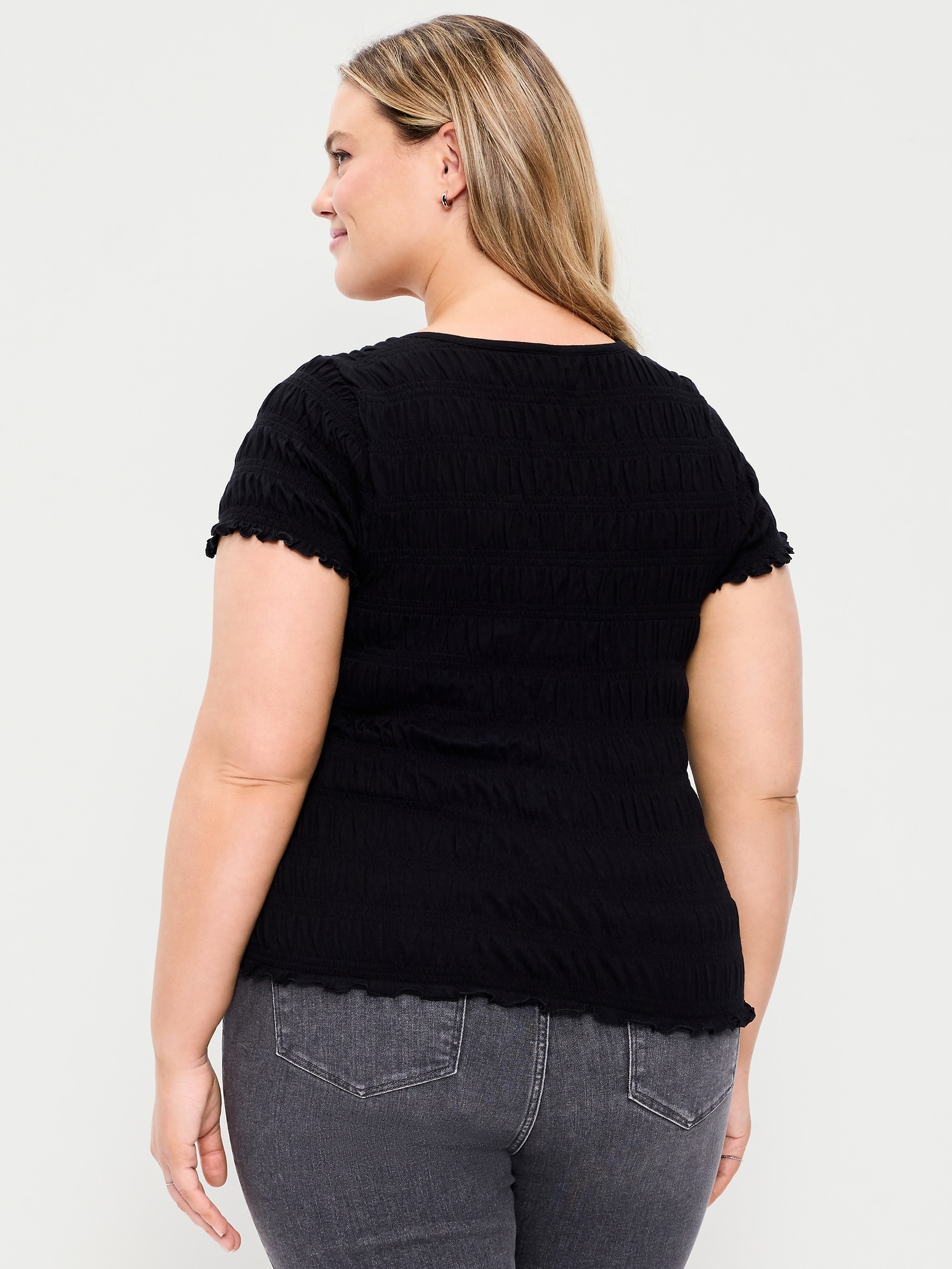 Slit-Neck Smocked Top