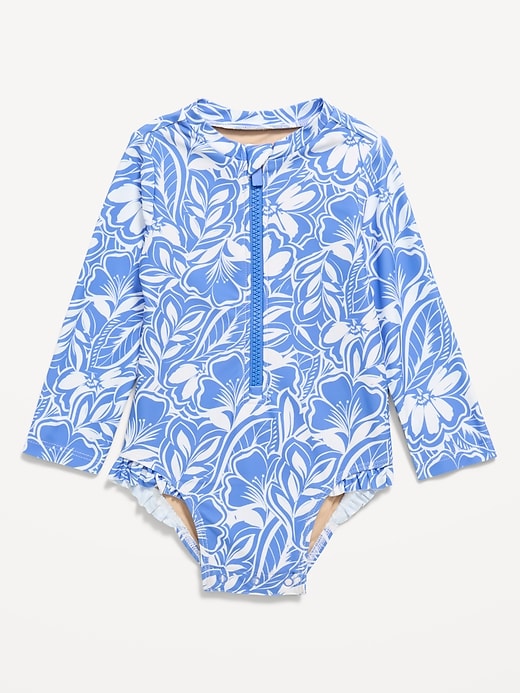 Image number 1 showing, Printed Zip-Front Rashguard One-Piece Swimsuit for Baby