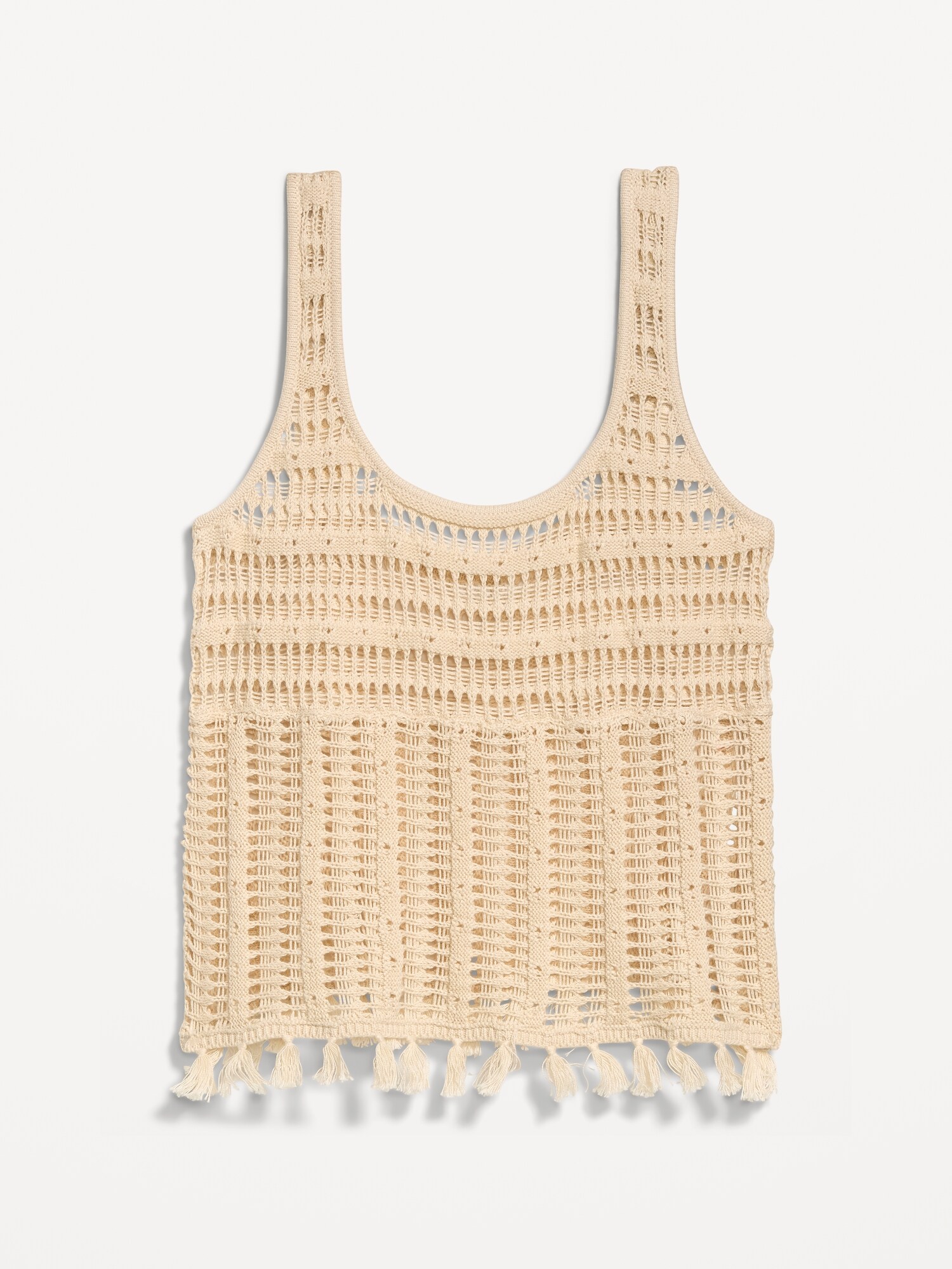 Женский топ Old Navy Open-Weave Seaside Cotton Fringe Tank Top, цвет: Cozy Cashmere — фото 4