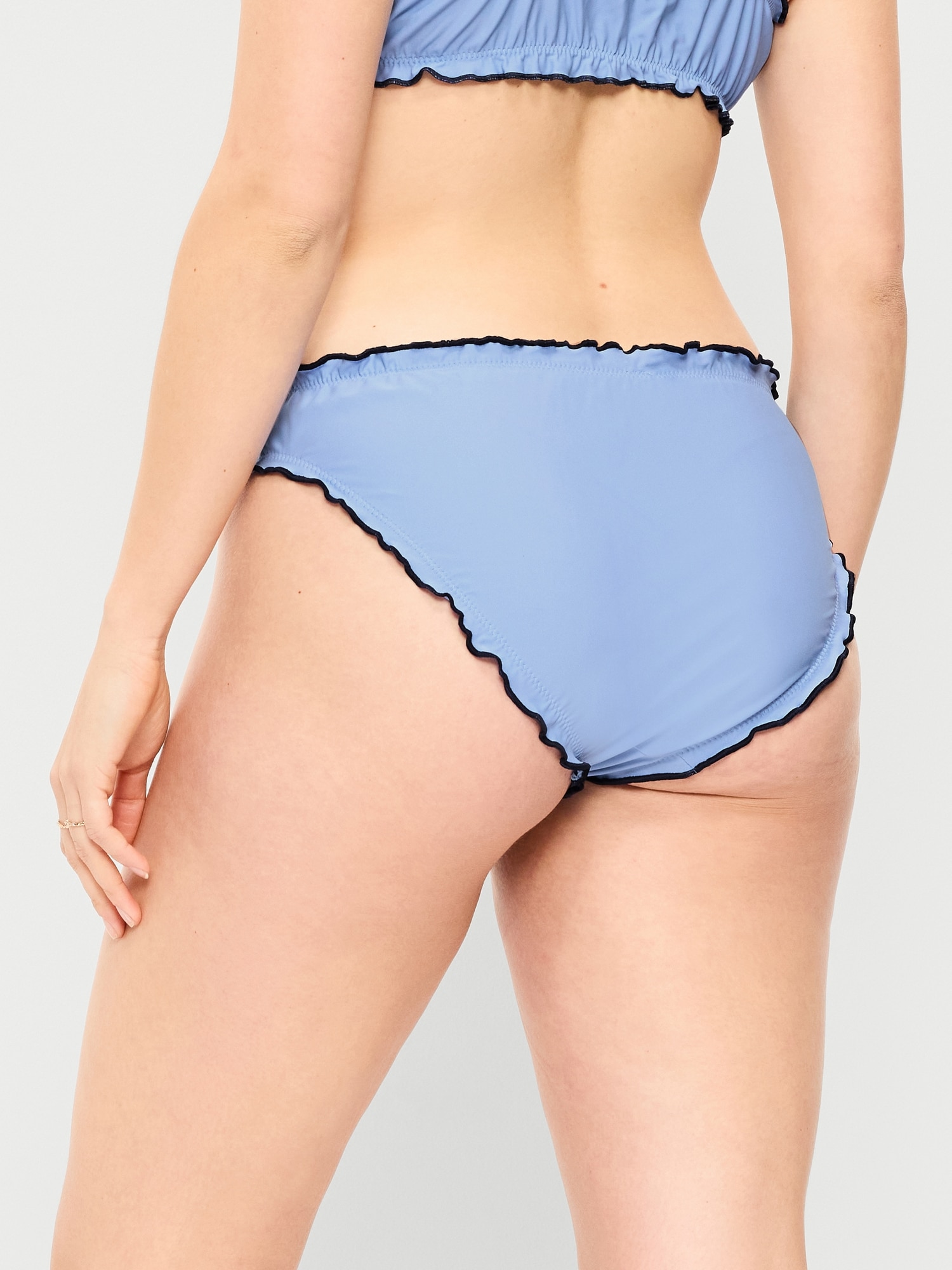 Mid-Rise Ruffle Trim Swim Bottoms