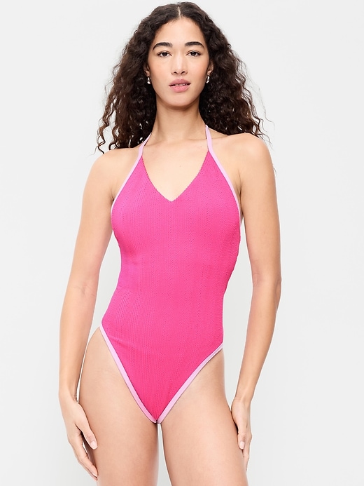 Image number 1 showing, V-Neck Halter Swimsuit