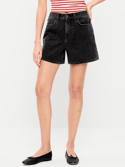 Image number 2 showing, High-Waisted Wow Baggy Jean Shorts -- 5-inch inseam
