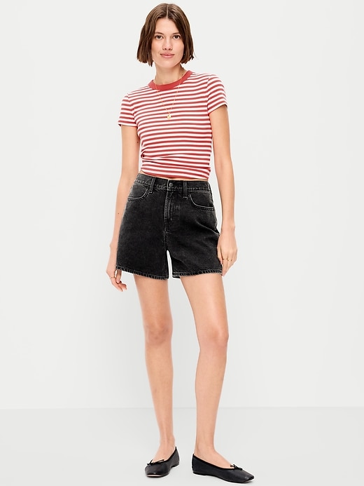 Image number 1 showing, High-Waisted Wow Baggy Jean Shorts -- 5-inch inseam