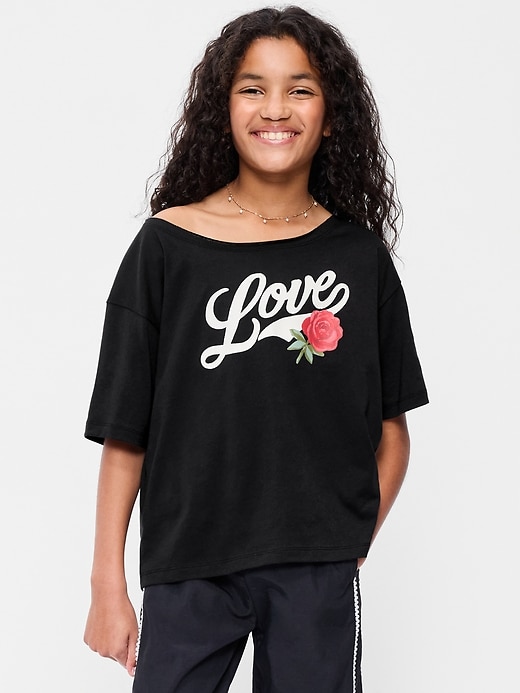Image number 1 showing, Off-Shoulder Graphic T-Shirt for Girls