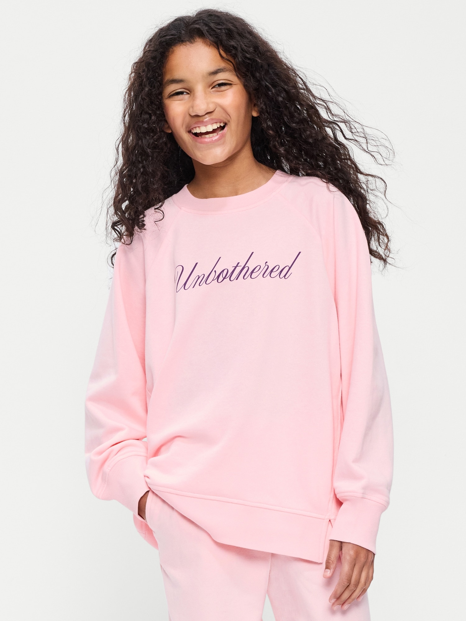Image number 1 showing, Oversized Long-Sleeve Graphic Tunic Sweatshirt for Girls