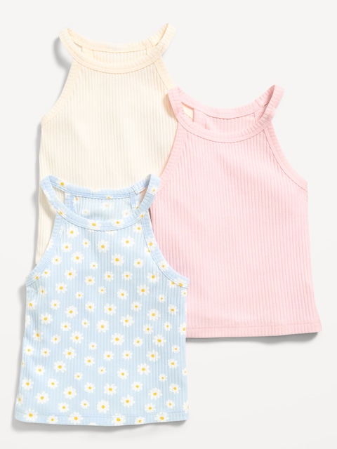 Fitted Halter Tank Tops 3-Pack for Toddler Girls