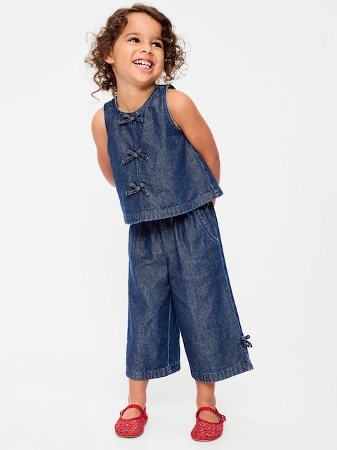 Sleeveless Bow Jean Top and Pants Set for Toddler Girls