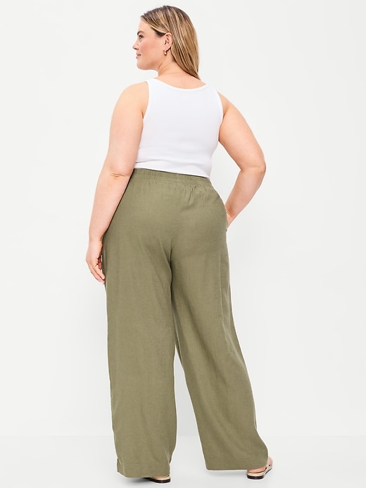 Image number 9 showing, High-Waisted Linen-Blend Wide-Leg Pants