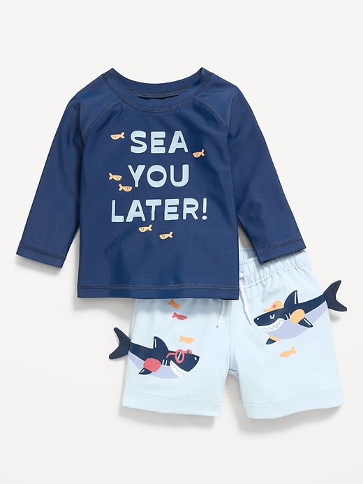 Image number 1 showing, Long-Sleeve Rashguard Swim Top and Trunks Set for Baby