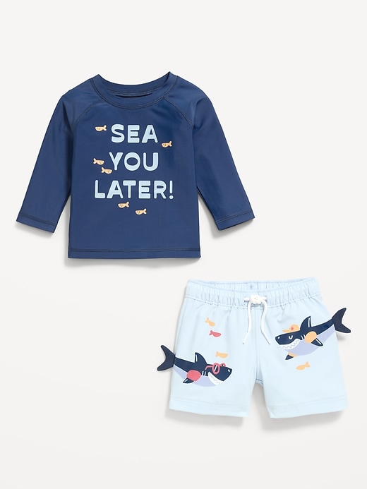 Image number 2 showing, Long-Sleeve Rashguard Swim Top and Trunks Set for Baby