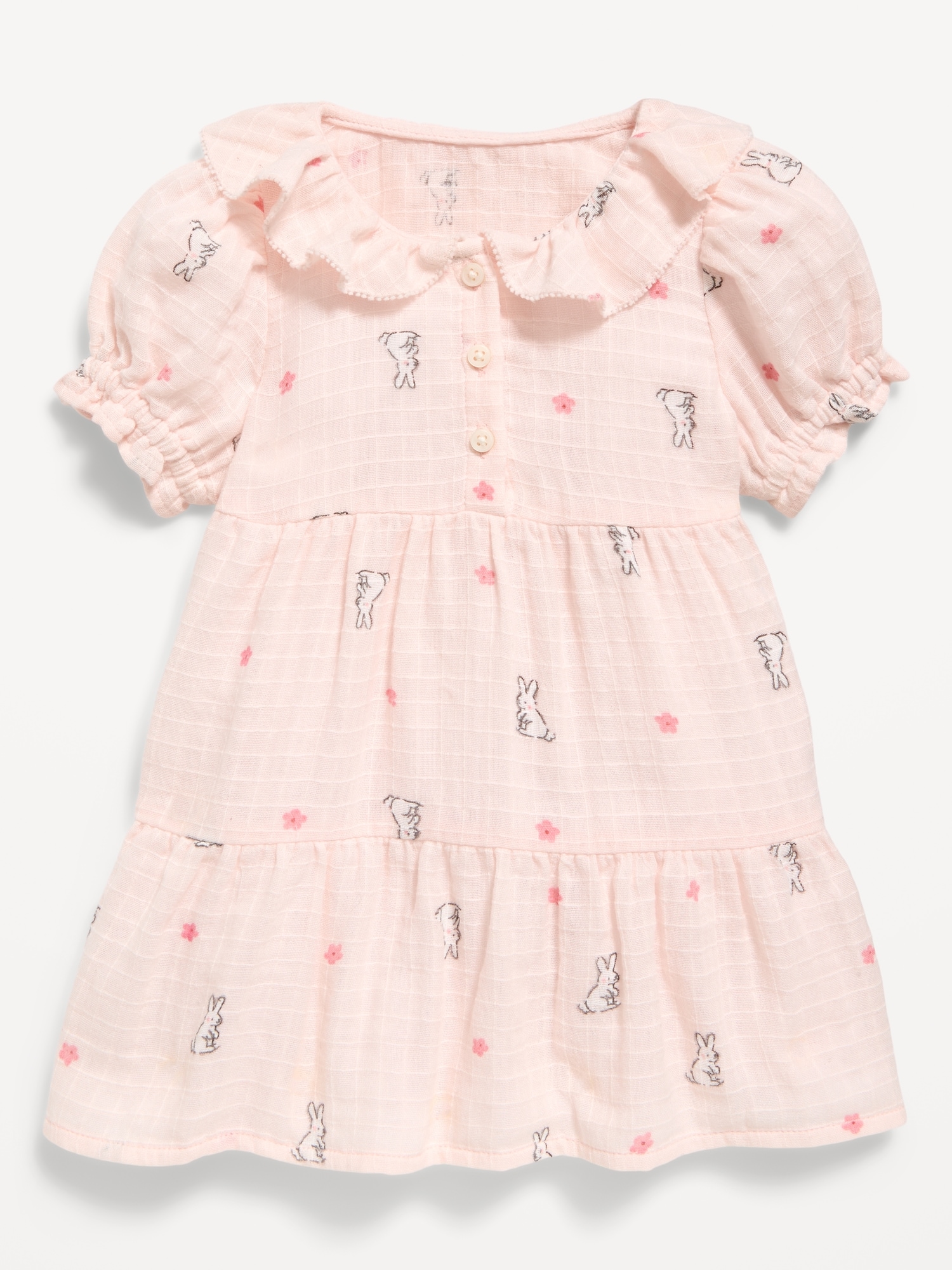Printed Puff-Sleeve Tiered Swing Dress for Baby