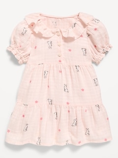 Printed Puff-Sleeve Tiered Swing Dress for Baby