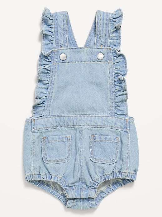 Image number 1 showing, Ruffle-Trim Jean One-Piece Romper for Baby