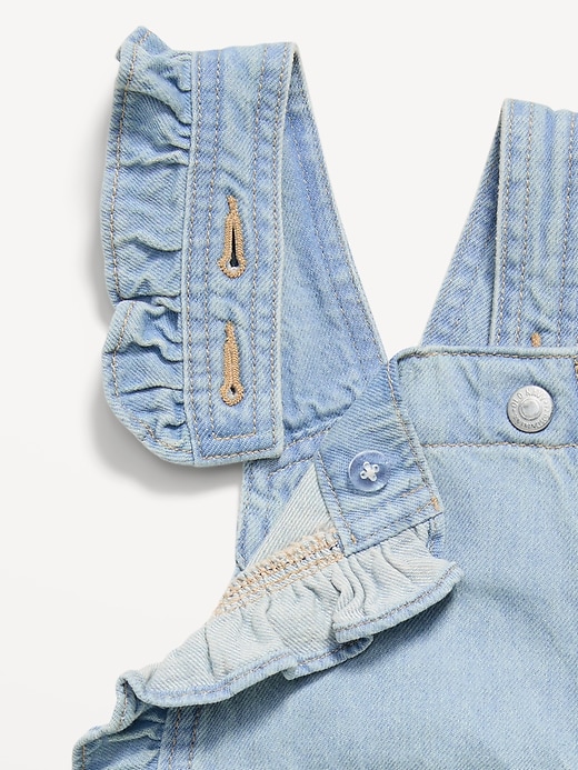 Image number 2 showing, Ruffle-Trim Jean One-Piece Romper for Baby