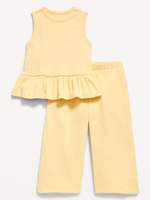 Image number 1 showing, Sleeveless Ribbed Peplum Top and Pants Set for Baby