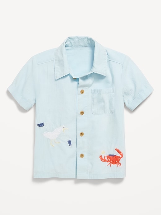 Image number 1 showing, Short-Sleeve Embroidered Shirt for Toddler Boys