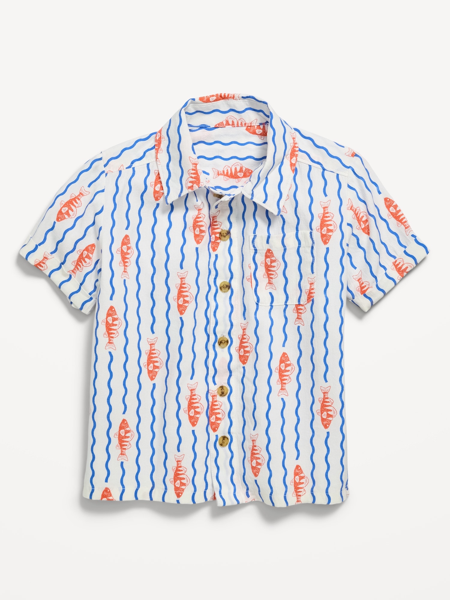 Printed Crinkle Pocket Shirt for Toddler Boys
