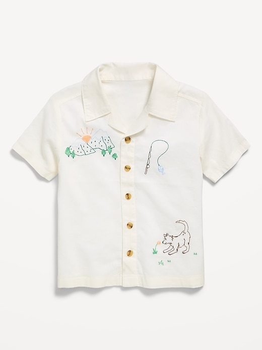 Image number 1 showing, Short-Sleeve Embroidered Shirt for Toddler Boys