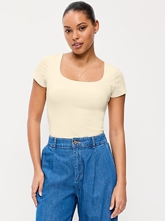 Hug Double-Layer Scoop-Neck Top