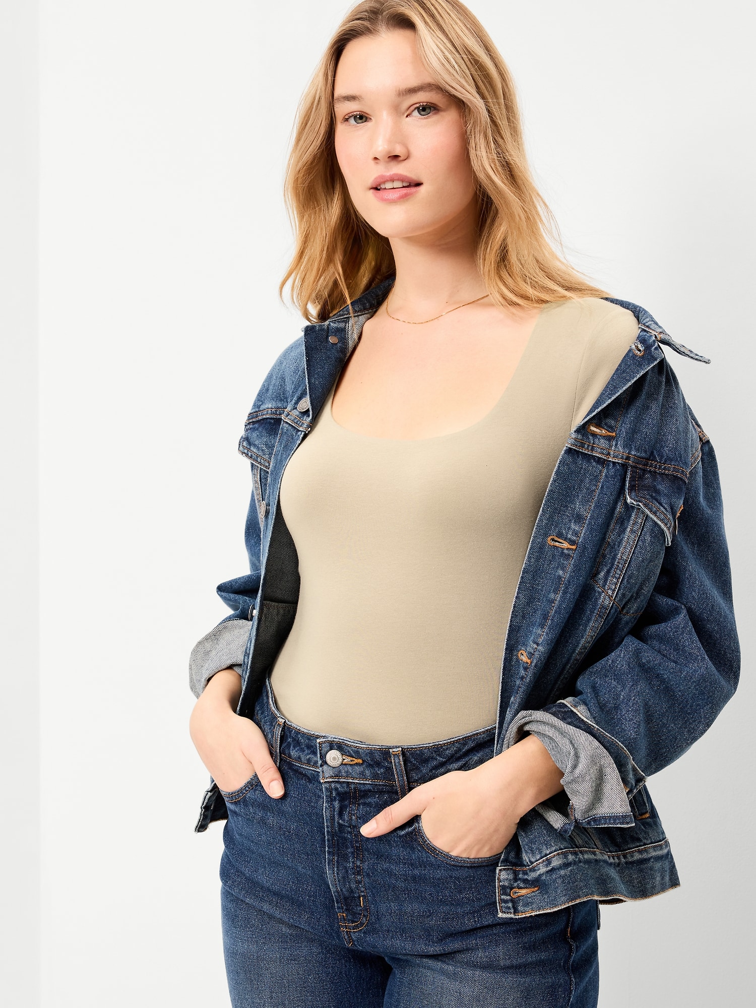 Hug Double-Layer Scoop-Neck Top
