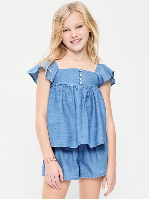 Image number 1 showing, Flutter-Sleeve Chambray Top for Girls