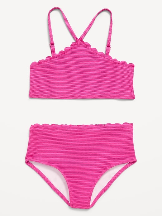 Image number 1 showing, Textured Scallop-Trim Halter Swim Set for Girls