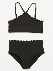 Image number 1 showing, Textured Scallop-Trim Halter Swim Set for Girls