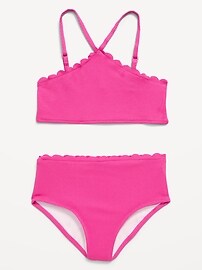 Image number 1 showing, Textured Scallop-Trim Halter Swim Set for Girls