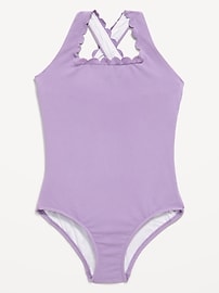 Image number 1 showing, Textured Scallop Cross-Back One-Piece Swimsuit for Girls