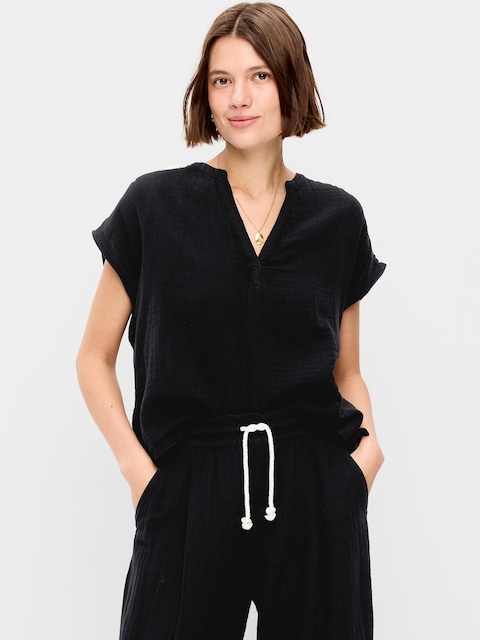 Short-Sleeve Popover Top