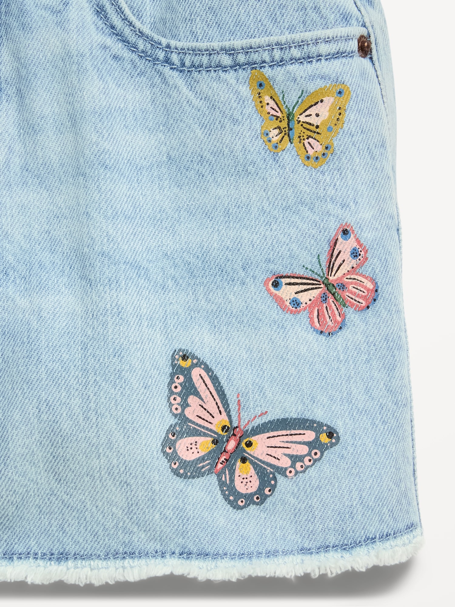 High-Waisted Printed Frayed-Hem Jean Shorts for Girls