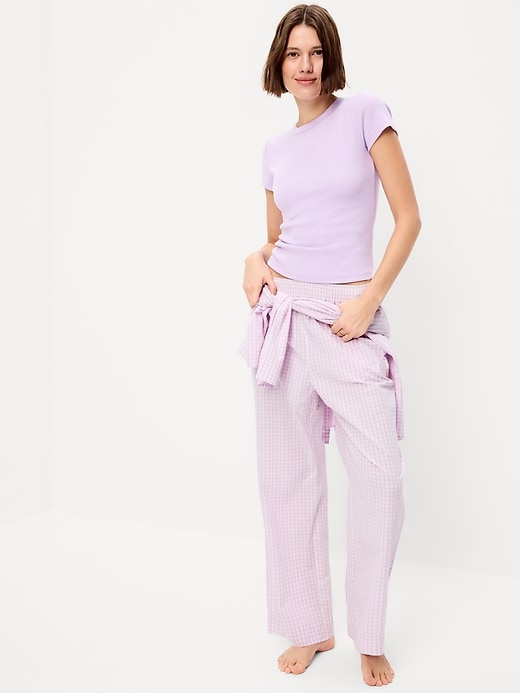 Image number 3 showing, High-Waisted Poplin Pajama Pant