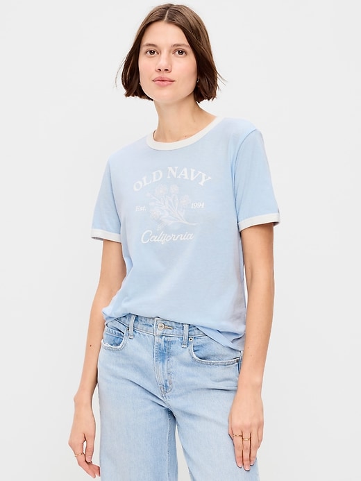 Image number 1 showing, EveryWear Crew-Neck Logo-Graphic Ringer T-Shirt