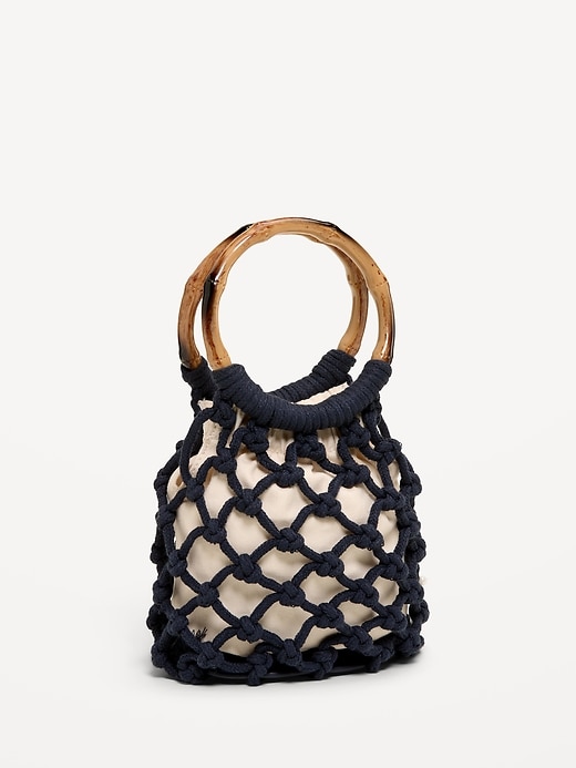 Image number 1 showing, Macrame Ring Handle Bag