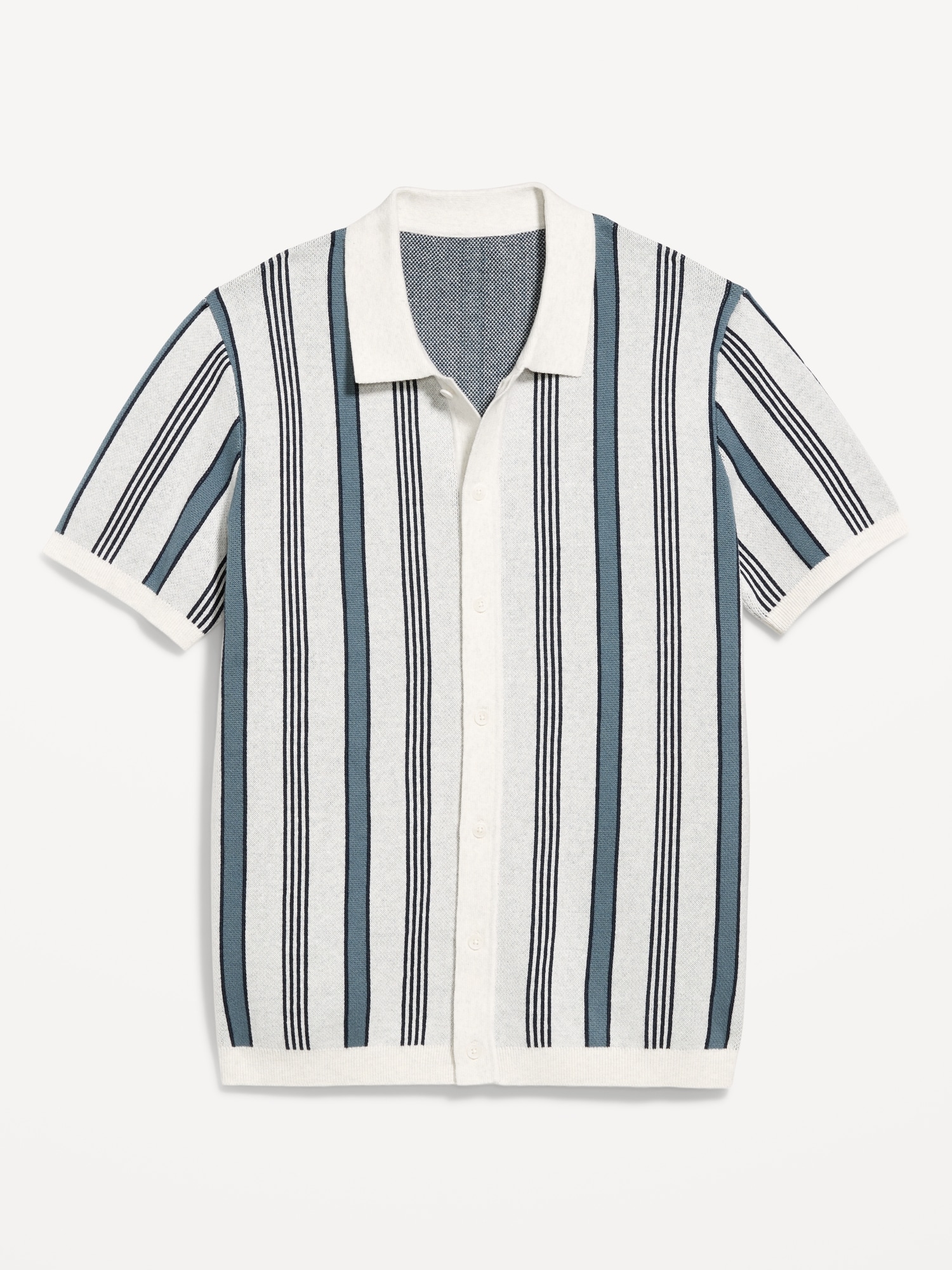 Short-Sleeve Striped Sweater Shirt