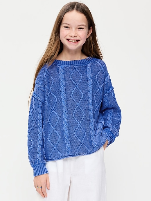 Image number 1 showing, Oversized Long-Sleeve Cable-Knit Sweater for Girls