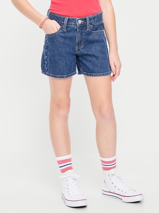 Image number 1 showing, High-Waisted Hearts Jean Midi Shorts for Girls