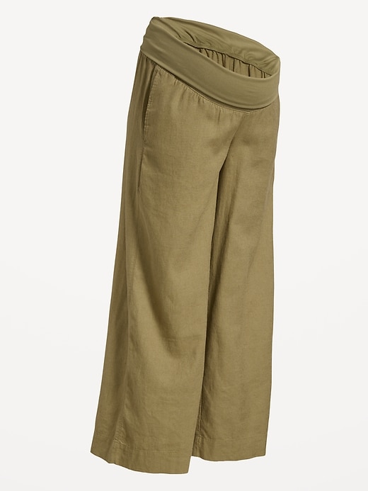 Image number 2 showing, Maternity Rollover Waist Linen-Blend Super Wide-Leg Pants