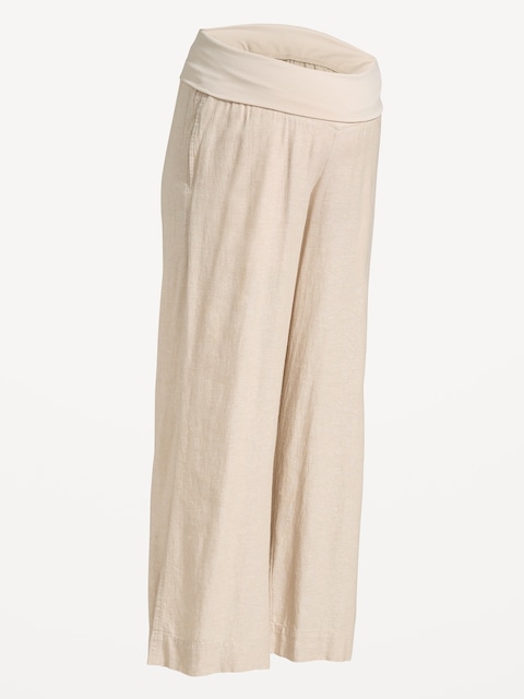 Maternity Rollover Waist Linen-Blend Wide-Leg Pants