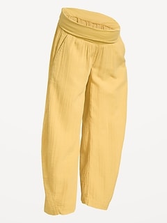 Maternity Rollover-Waist Barrel Leg Ankle Pants