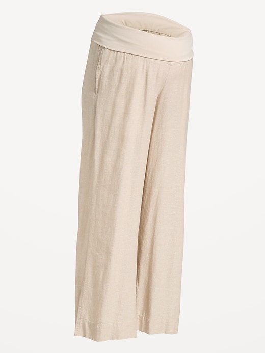 Image number 2 showing, Maternity Rollover Waist Linen-Blend Wide-Leg Pants