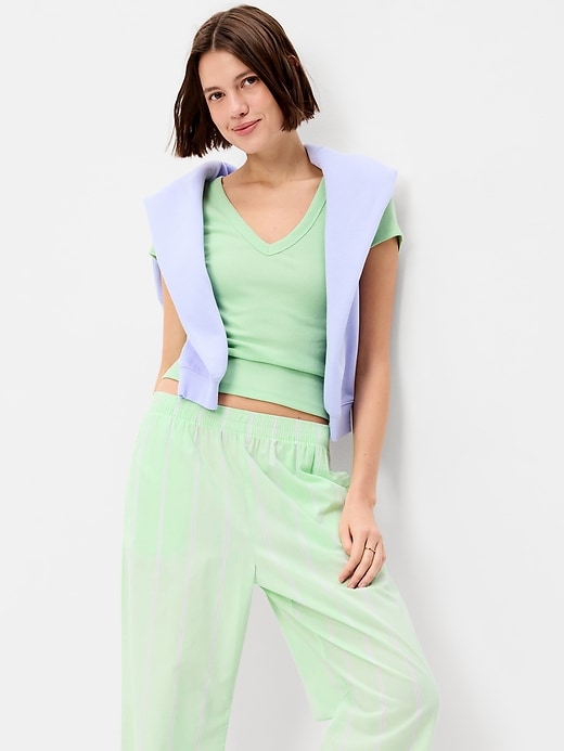 Image number 3 showing, High-Waisted Poplin Pajama Pant