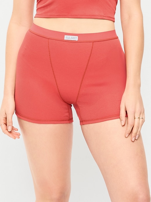 Image number 4 showing, High-Waisted Ribbed Boyshort Briefs -- 3-inch inseam