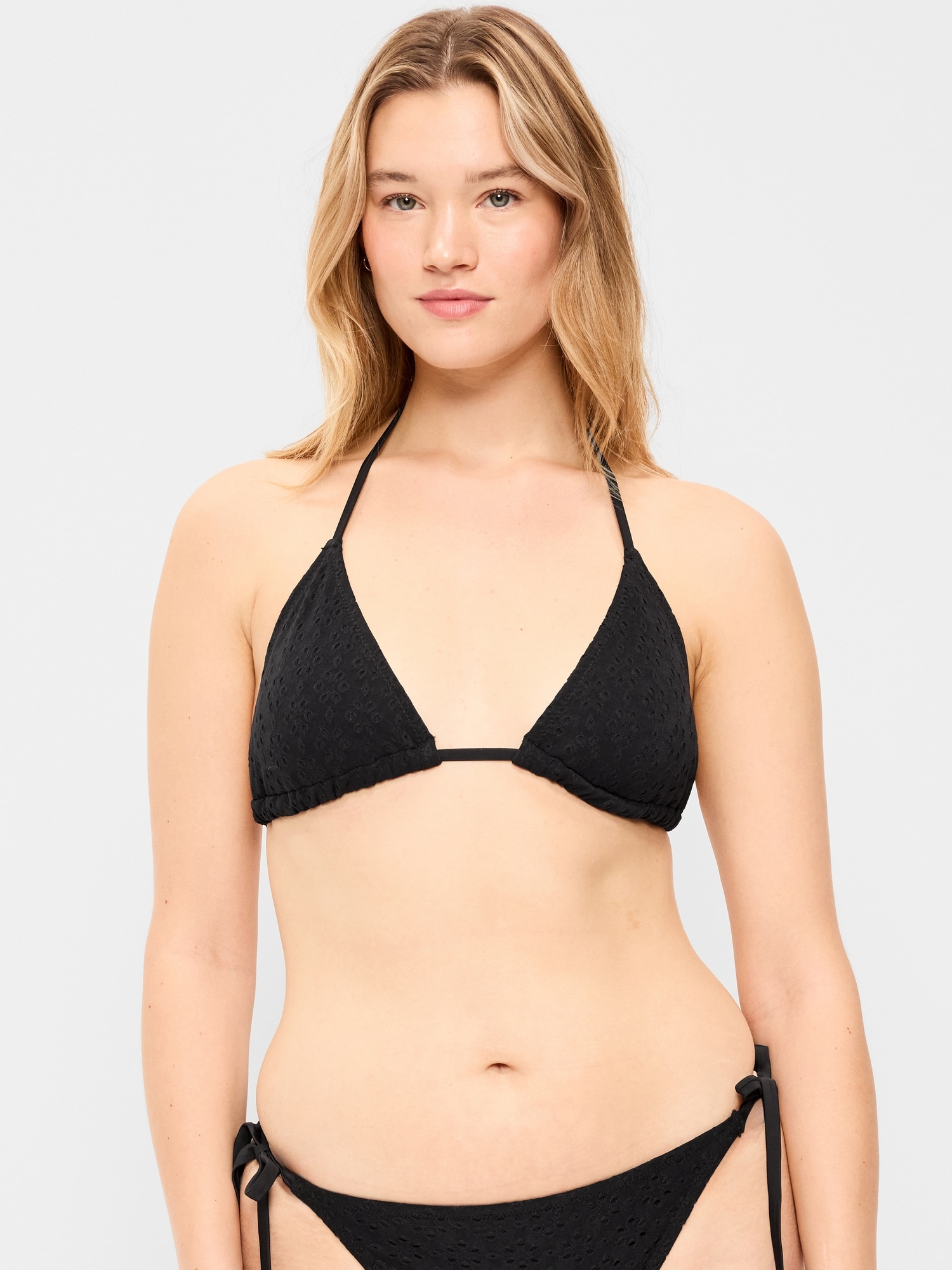 Eyelet Triangle String Bikini Swim Top