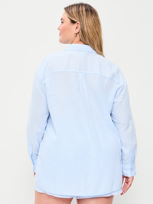 Image number 7 showing, Linen-Blend Loose Button-Down Shirt